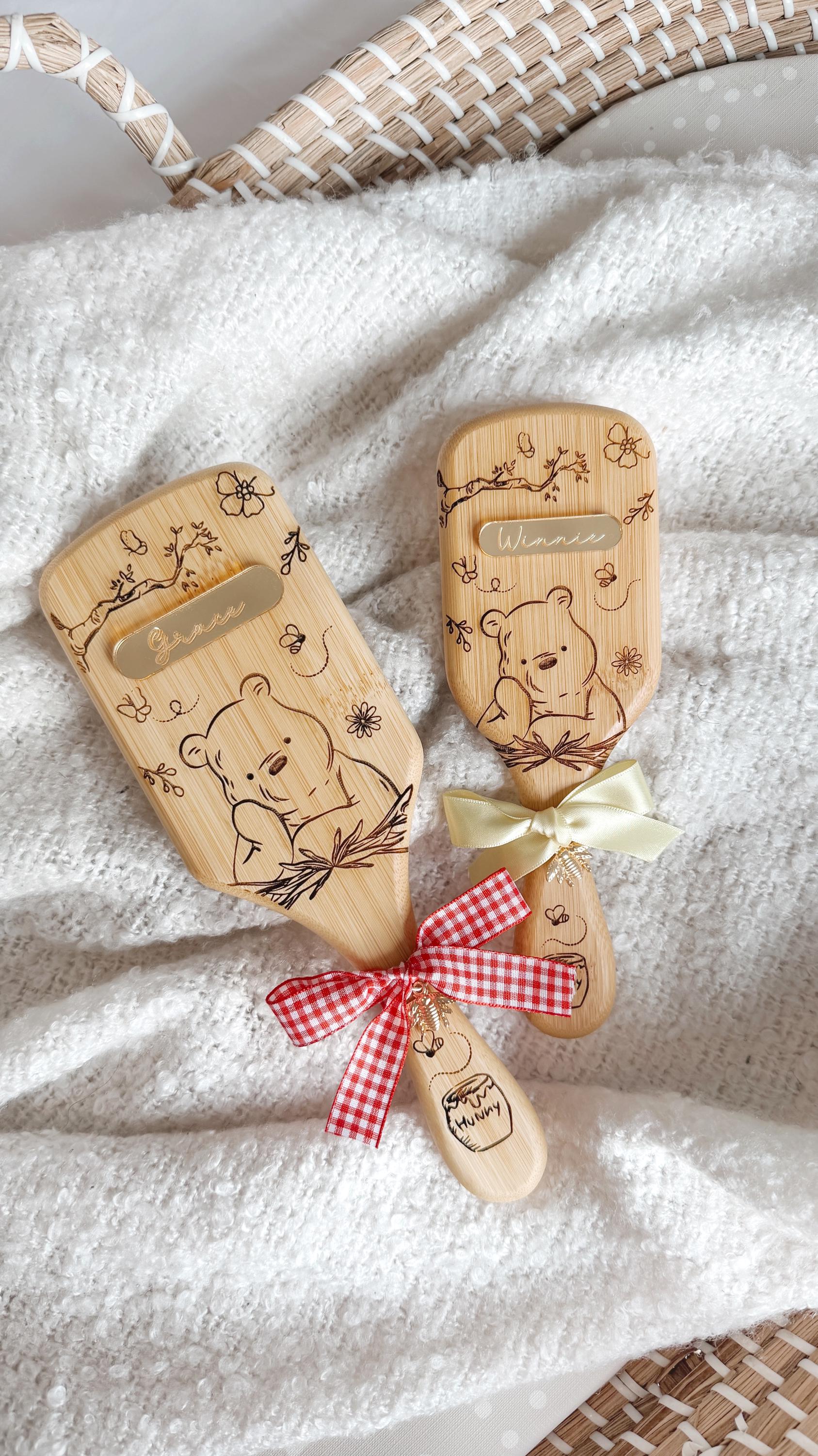 Personalised Winnie the Pooh Baby Wooden Bamboo Hair Brush
