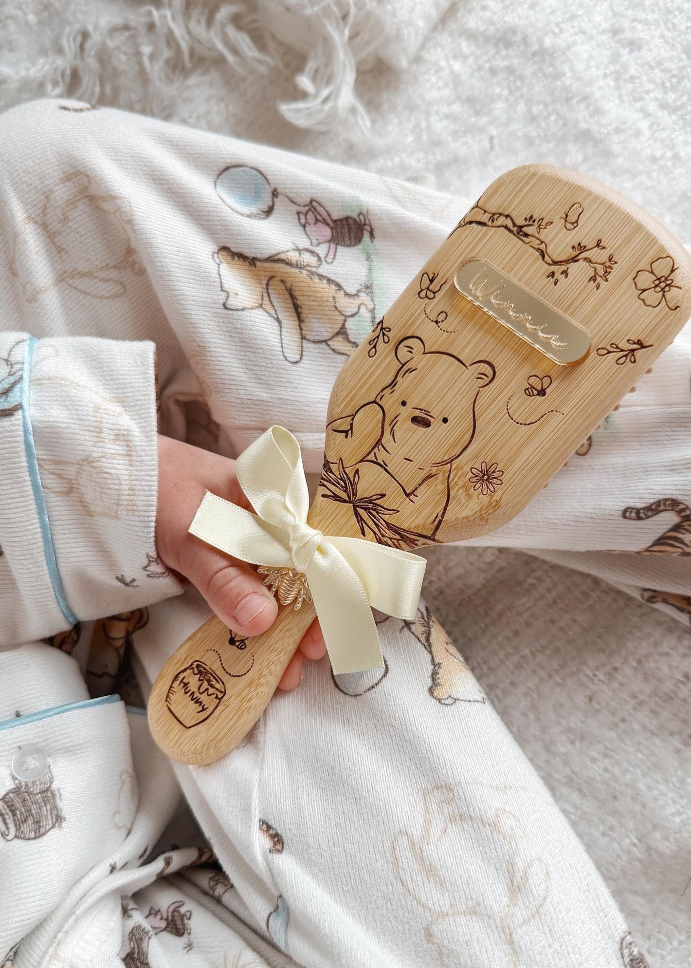 Personalised Winnie the Pooh Baby Wooden Bamboo Hair Brush