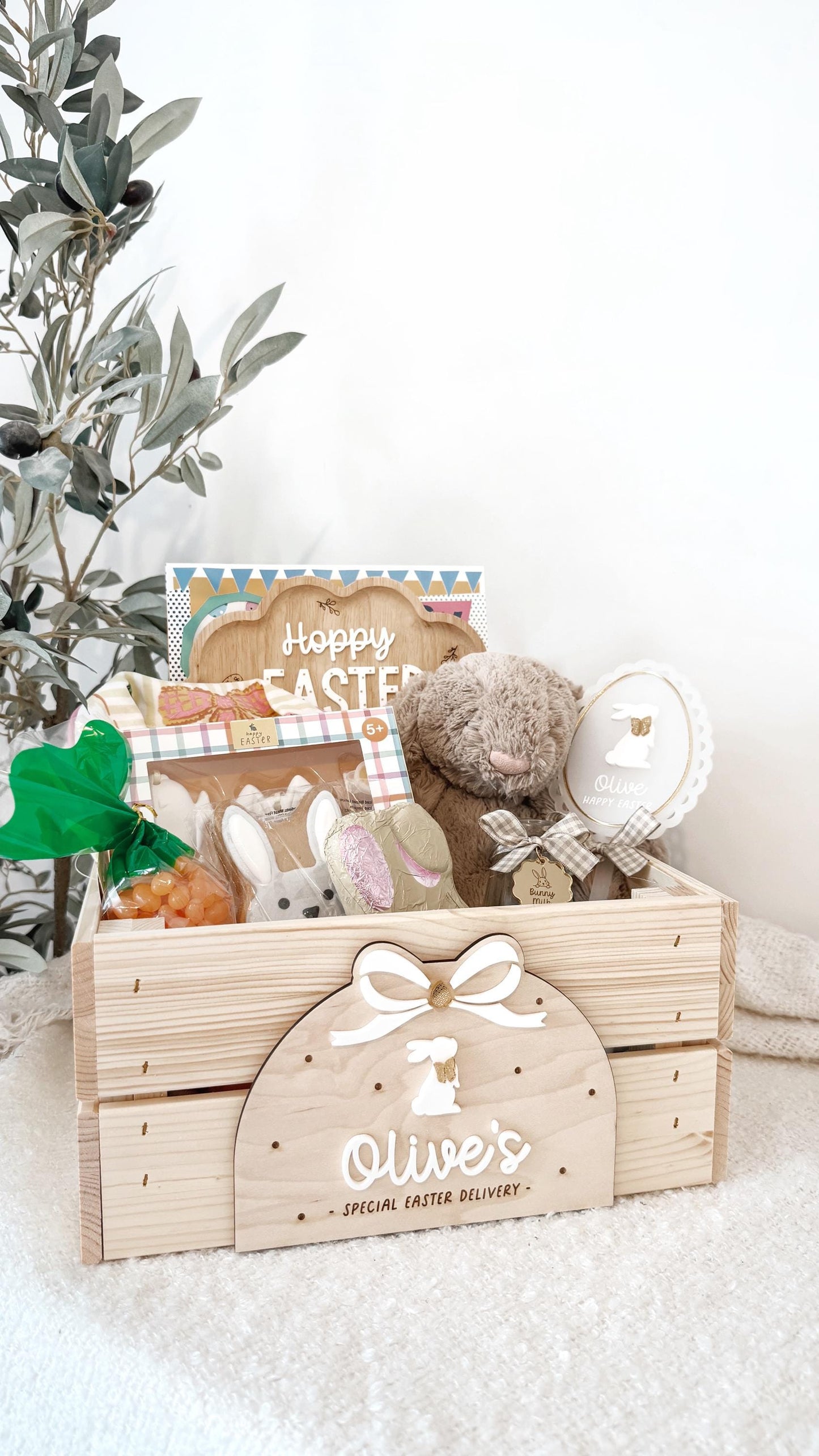 Personalised Easter Bunny Bow Crate Plaque - Personalised wooden crate