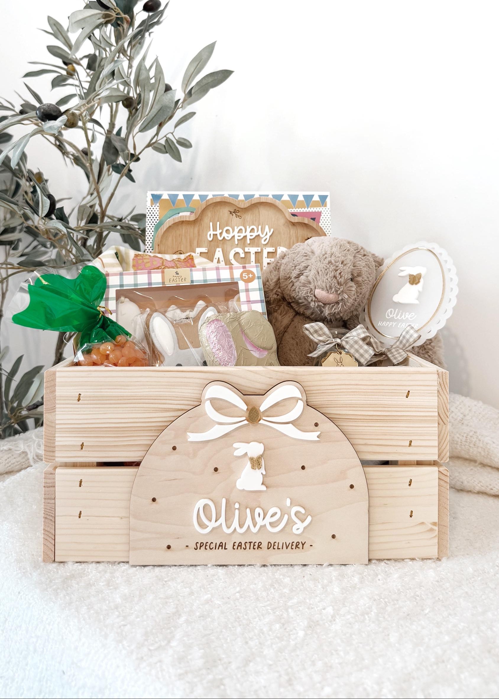 Personalised Easter Bunny Bow Crate Plaque - Personalised wooden crate