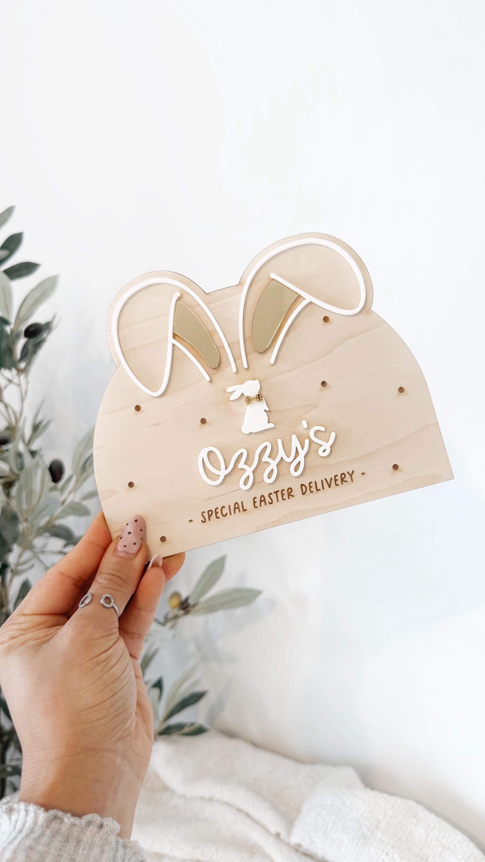 Personalised Easter Bunny Ears Crate Plaque - Personalised wooden crate