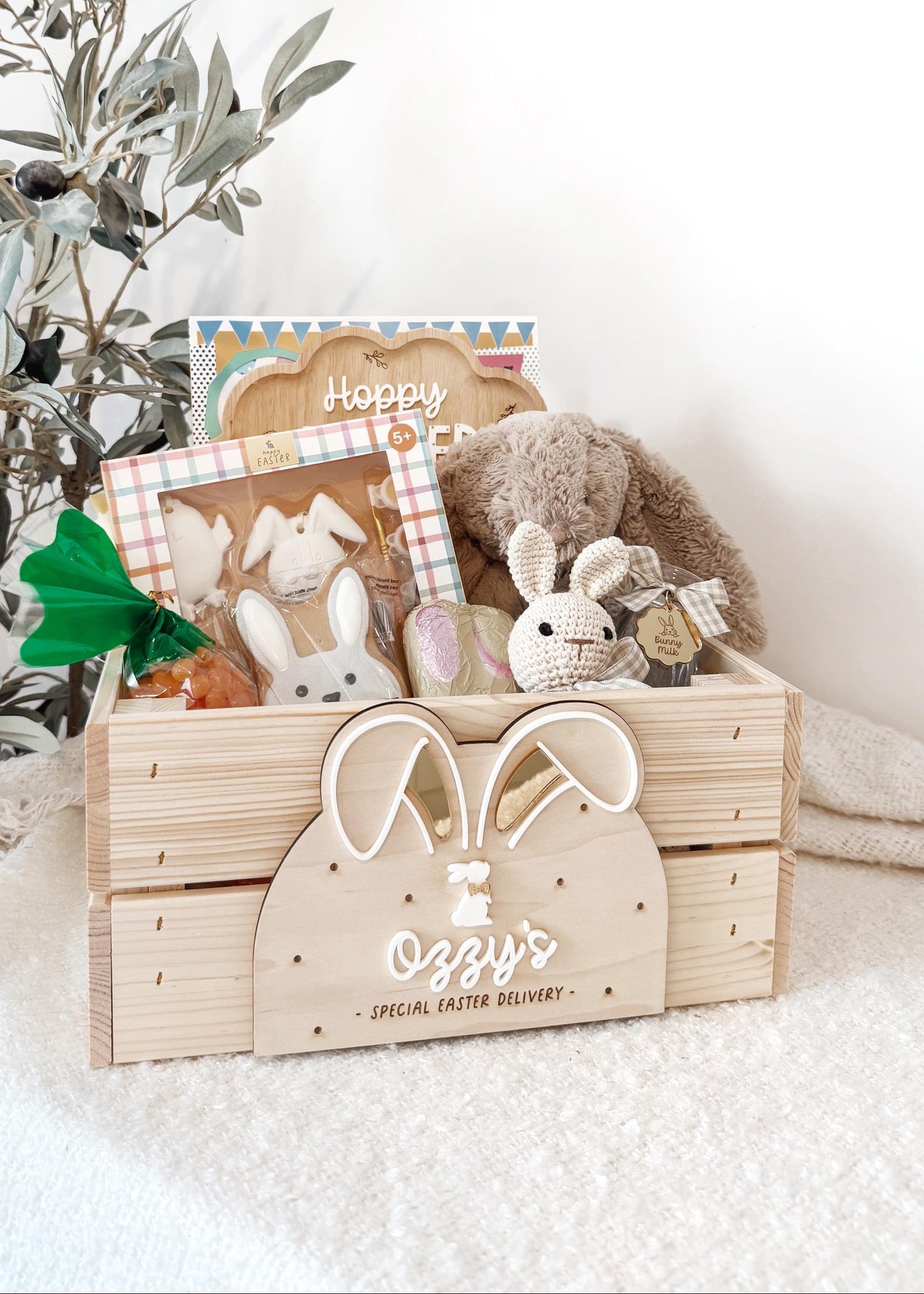 Personalised Easter Bunny Ears Crate Plaque - Personalised wooden crate
