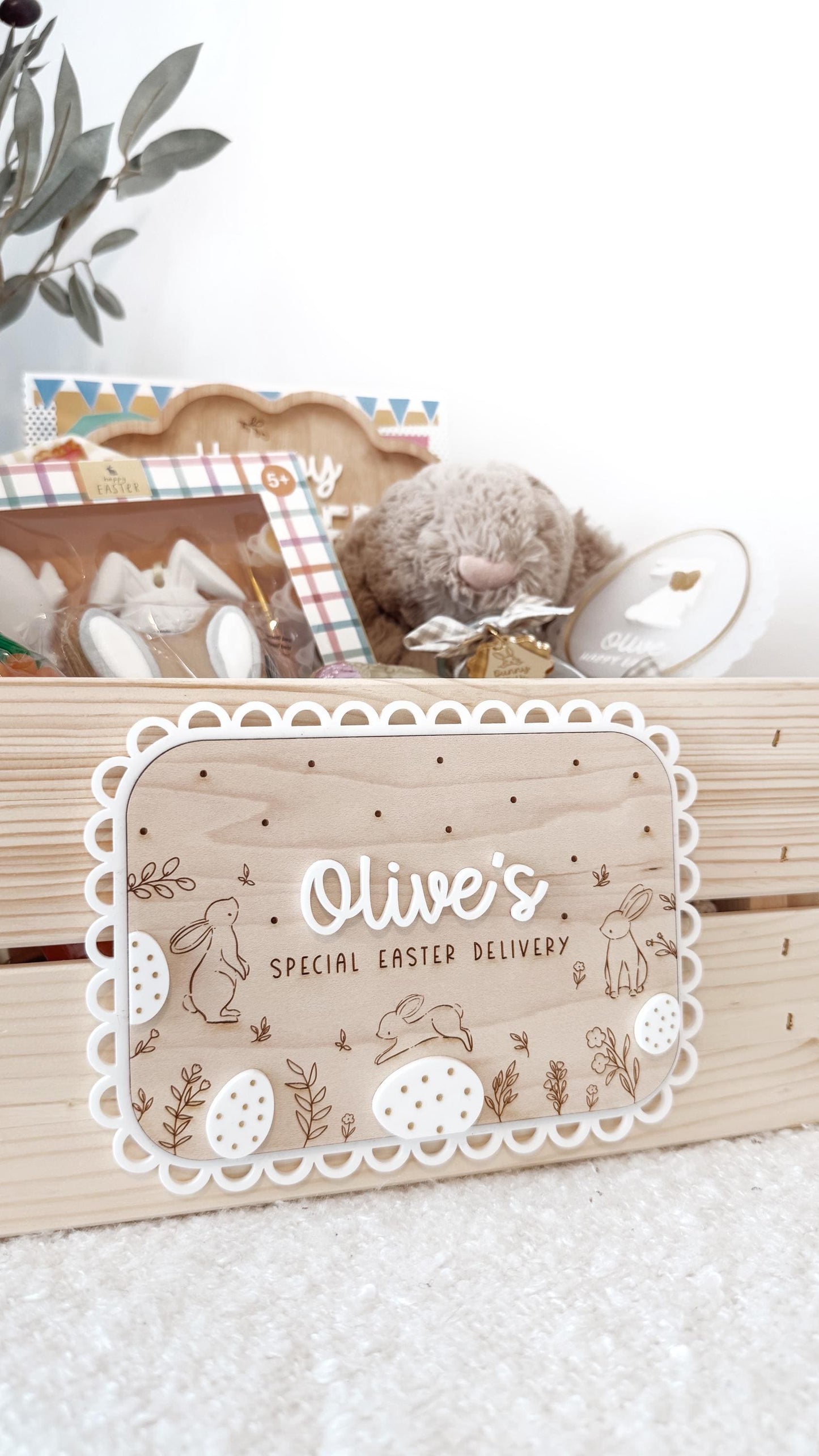 Personalised Easter Bunny Egg Crate Plaque - Personalised wooden crate