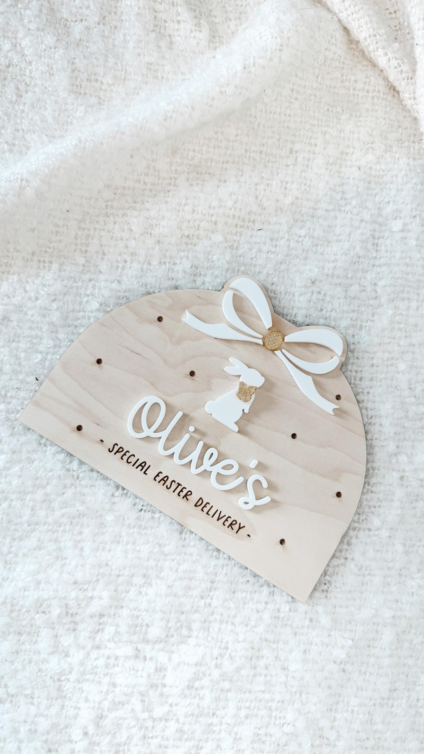 Personalised Easter Bunny Bow Crate Plaque - Personalised wooden crate