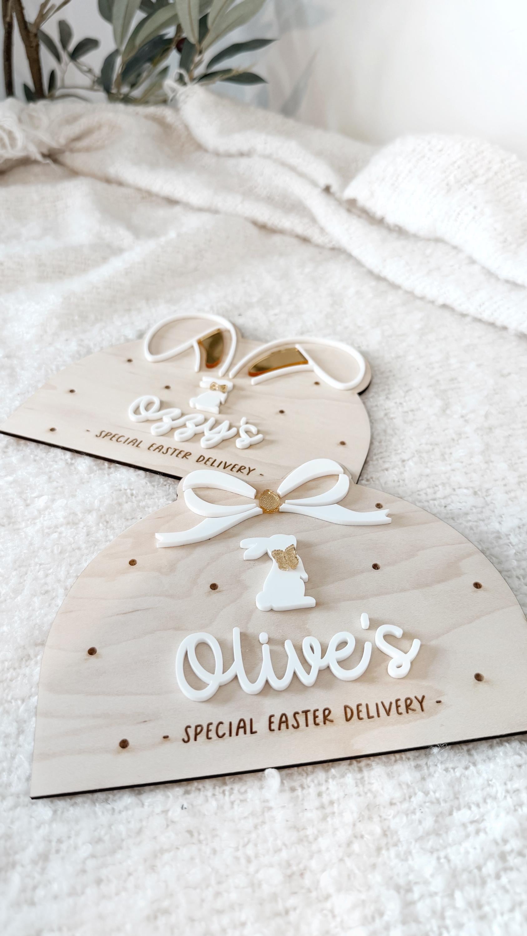 Personalised Easter Bunny Ears Crate Plaque - Personalised wooden crate