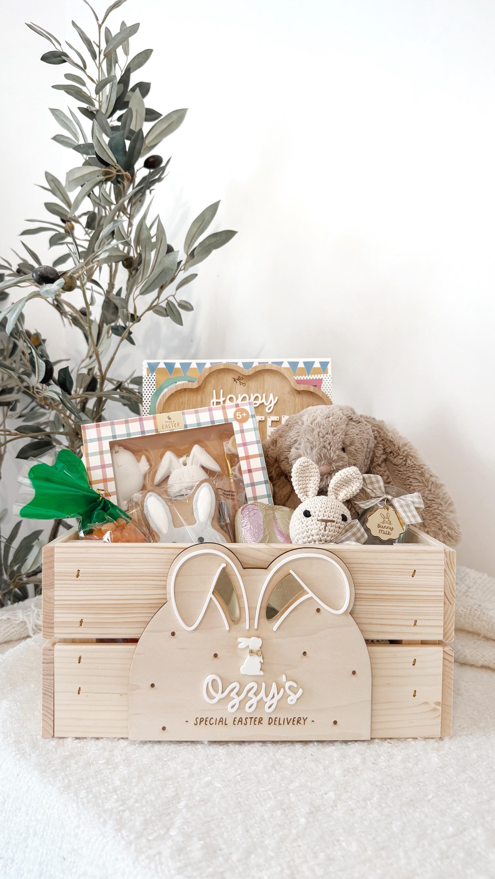 Personalised Easter Bunny Ears Crate Plaque - Personalised wooden crate