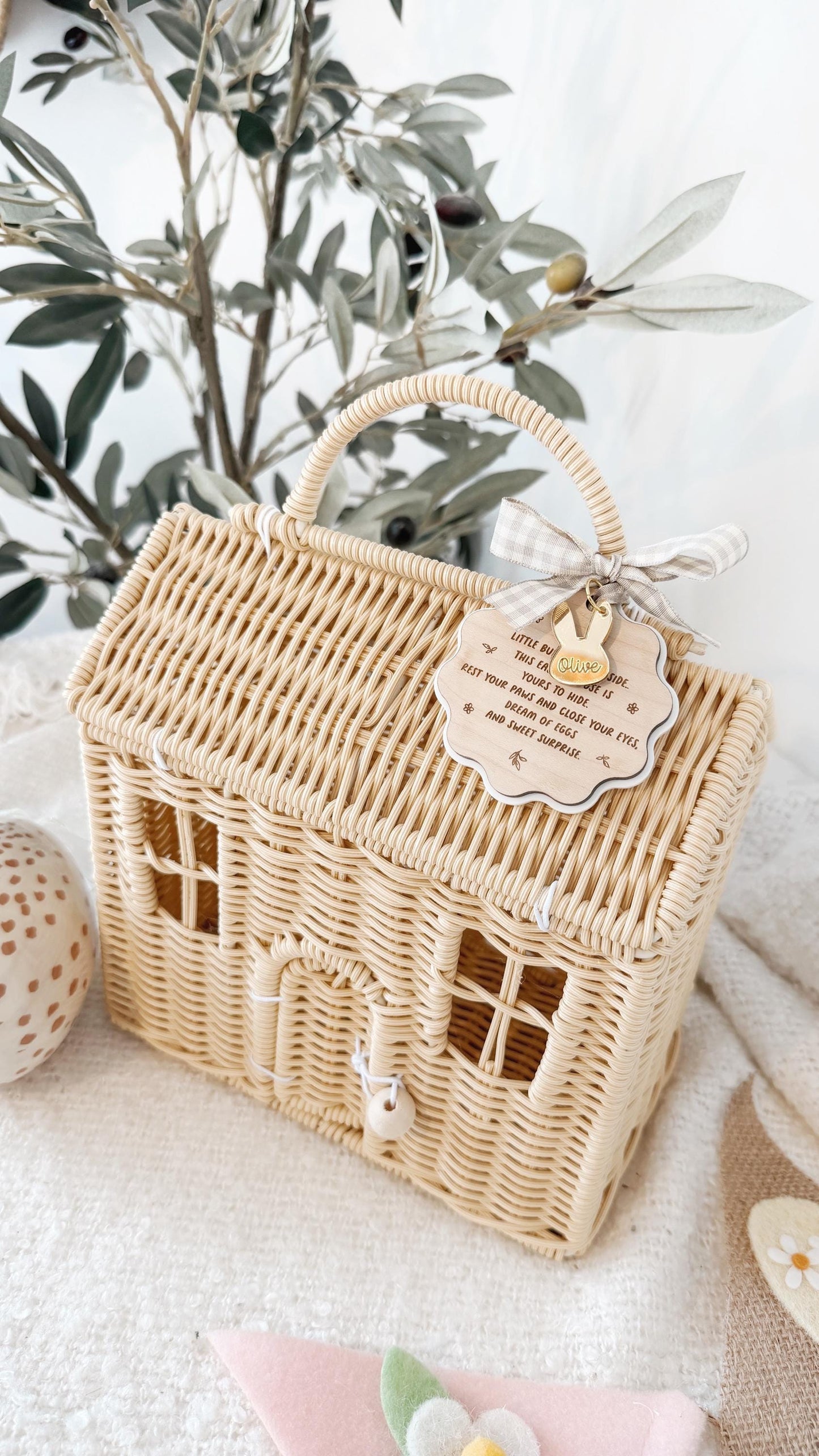 Personalised Easter Wicker Bunny House Basket | Wicker House Bag | Gift Basket | Maileg House
