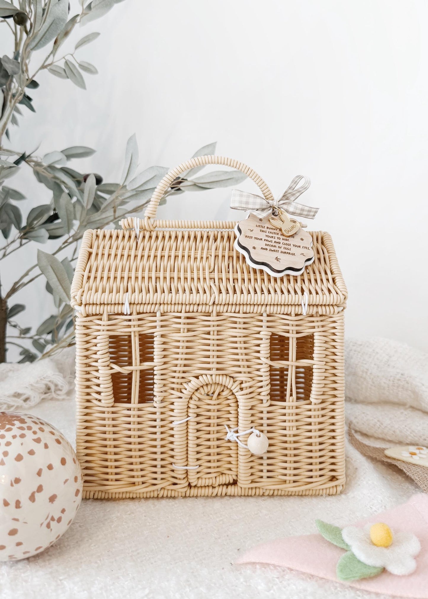 Personalised Easter Wicker Bunny House Basket | Wicker House Bag | Gift Basket | Maileg House